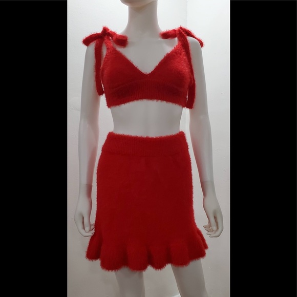 Alamour Dresses & Skirts - Alamour LOUISA SET REDFuzzy Knit Sweater Skirt Set